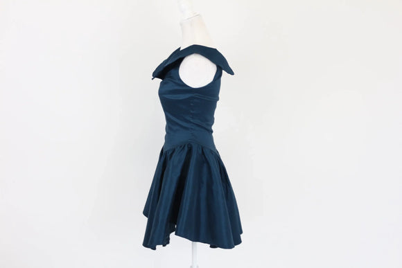 Midnight blue mini basque waist off the shoulder dress - M