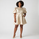 Gold Metallic Puff Sleeve Mini Dress | Sizes XL–XXL | Brand New-1