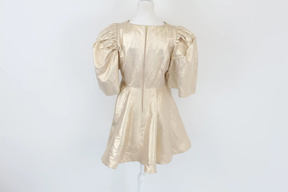 Gold puff sleeve mini dress