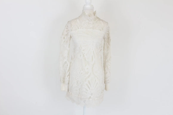 Cream large lace bodycon dress - S