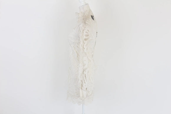 Cream large lace bodycon dress - S