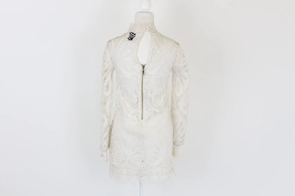 Cream large lace bodycon dress - S