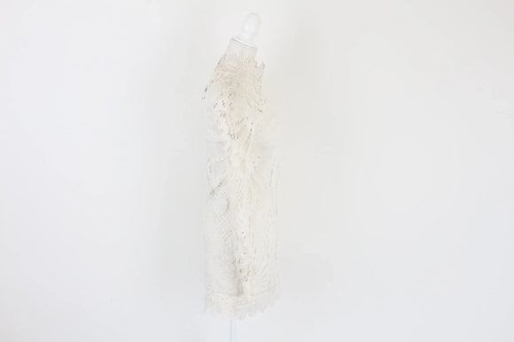 Cream large lace bodycon dress - S