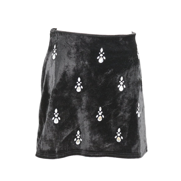 Black Crushed Velvet Rhinestone Embellished Mini Skirt – Size 10