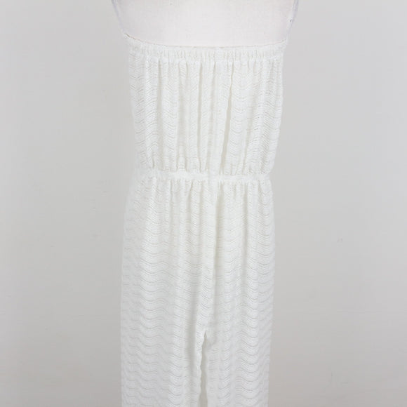 White Crochet Knit Strapless Bodycon Maxi Dress – Size M