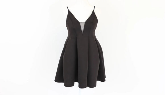 Black babydoll dress with a plunge - S