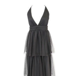 Black tiered mesh evening gown - S