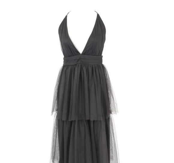 Black tiered mesh evening gown - S