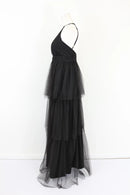 Black tiered mesh evening gown - S-2