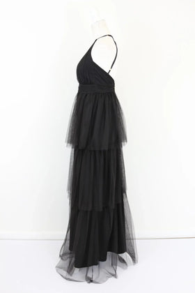 Black tiered mesh evening gown - S - 0