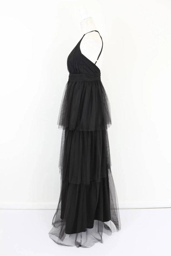 Black tiered mesh evening gown - S