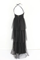 Black tiered mesh evening gown - S-3