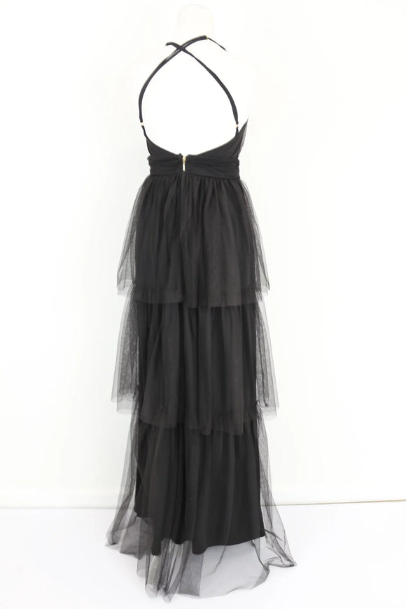 Black tiered mesh evening gown - S