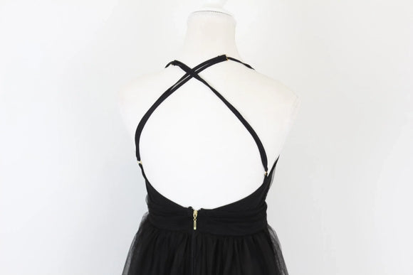 Black tiered mesh evening gown - S