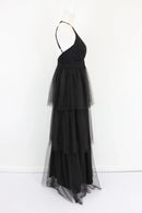 Black tiered mesh evening gown - S-5