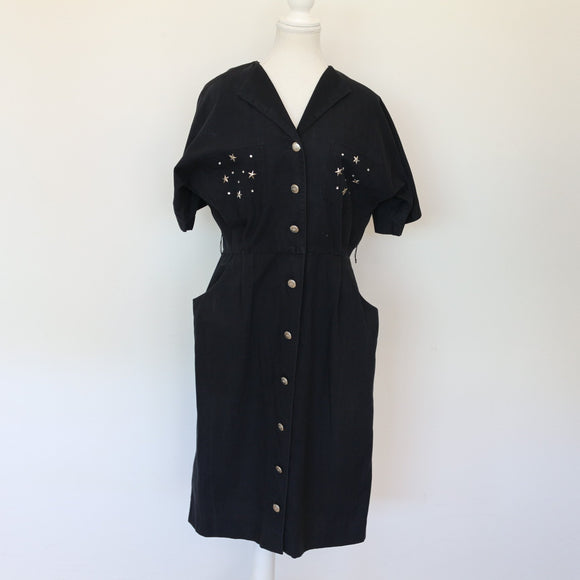 Danny & Nicole New York Navy Button-Front Midi Dress with Silver Concho Buttons – Size 14