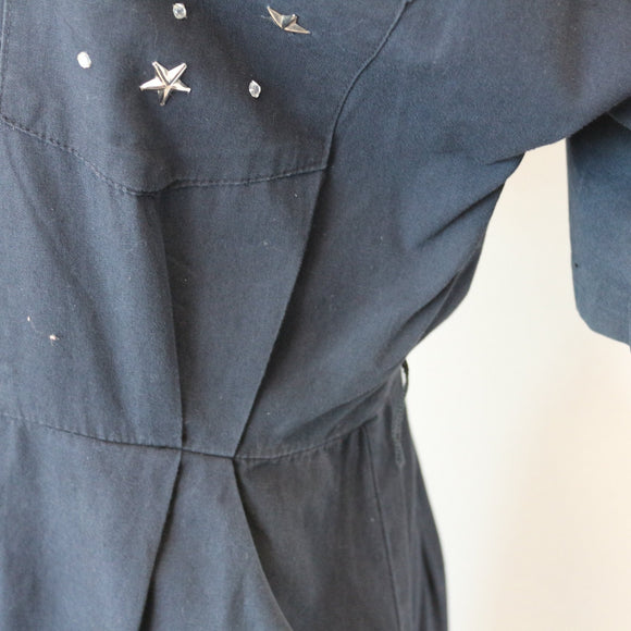 Danny & Nicole New York Navy Button-Front Midi Dress with Silver Concho Buttons – Size 14