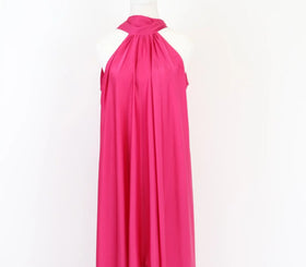 Cherise pink satin dress with tassels - S