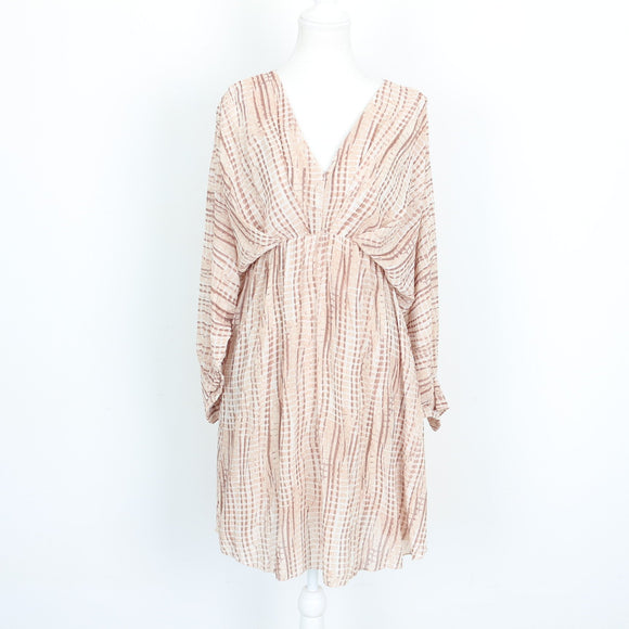 Blush & Mocha Abstract Stripe Batwing Plunge V-Neck Mini Dress – Size M