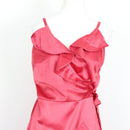 Fuchsia Satin Ruffle-Trim Wrap Midi Dress with Tie Waist – Size S-2