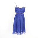 Royal Blue Chiffon Sweetheart Empire-Waist Cocktail Dress with Crystal Embellished Neckline & Waistband – Size 34-1