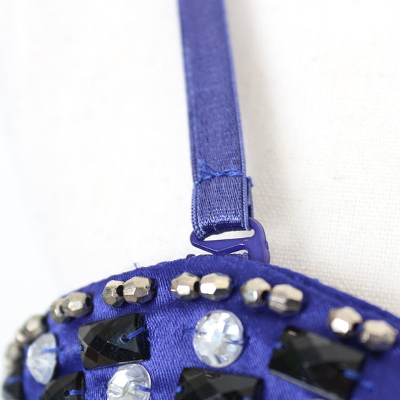 Royal Blue Chiffon Sweetheart Empire-Waist Cocktail Dress with Crystal Embellished Neckline & Waistband – Size 34