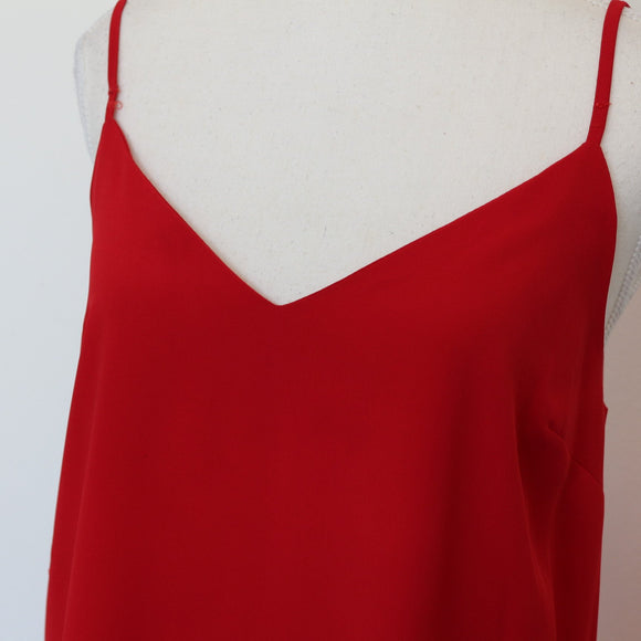 Red Chiffon V-Neck Spaghetti Strap Slip Mini Dress – Size XS