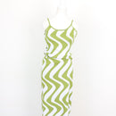 Lime Green & White Wavy Zigzag Knit Spaghetti Strap Bodycon Midi Dress – Size M-4