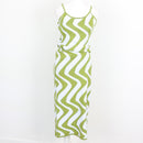 Lime Green & White Wavy Zigzag Knit Spaghetti Strap Bodycon Midi Dress – Size M-1