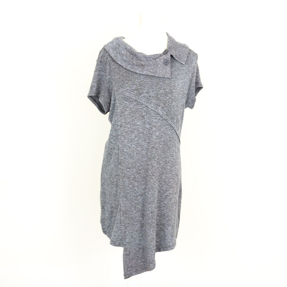 Milady's Grey Marl Cowl Collar Short Sleeve Knit Dress with Asymmetric Hem – Size 10