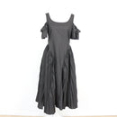 Black Cold-Shoulder Ruffle Sleeve Basque Waist Pleated Full Skirt Midi Dress – Size S-1