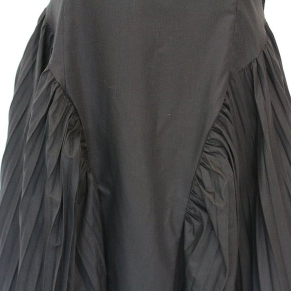 Black Cold-Shoulder Ruffle Sleeve Basque Waist Pleated Full Skirt Midi Dress – Size S