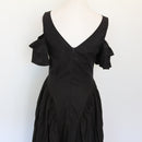Black Cold-Shoulder Ruffle Sleeve Basque Waist Pleated Full Skirt Midi Dress – Size S-5