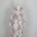 White Blush Peony Print Ruffle Collar Long Sleeve Belted Shirt Midi Dress – Size M-1