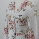 White Blush Peony Print Ruffle Collar Long Sleeve Belted Shirt Midi Dress – Size M-4