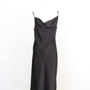 Black Satin Cowl-Neck Spaghetti Strap Bias-Cut Slip Maxi Dress – Size L-3