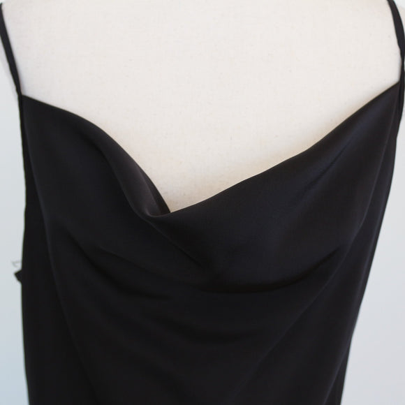 Black Satin Cowl-Neck Spaghetti Strap Bias-Cut Slip Maxi Dress – Size L