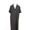 Black Notched Lapel Short Sleeve Button-Front Oversized Shirt Maxi Dress with Chest Pockets – Size L-3