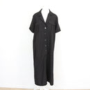 Black Notched Lapel Short Sleeve Button-Front Oversized Shirt Maxi Dress with Chest Pockets – Size L-1