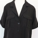 Black Notched Lapel Short Sleeve Button-Front Oversized Shirt Maxi Dress with Chest Pockets – Size L-2