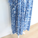 Cornflower Blue Botanical Print Long Sleeve Tiered Smock Midi Dress with Ruffle Pockets – Size M-3