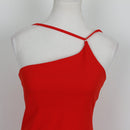 Red Asymmetric One-Shoulder Bandage Bodycon Midi Dress with Feather Hem – Size S-2