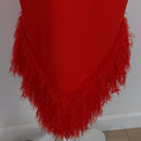 Red Asymmetric One-Shoulder Bandage Bodycon Midi Dress with Feather Hem – Size S-3