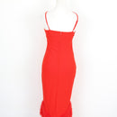Red Asymmetric One-Shoulder Bandage Bodycon Midi Dress with Feather Hem – Size S-4