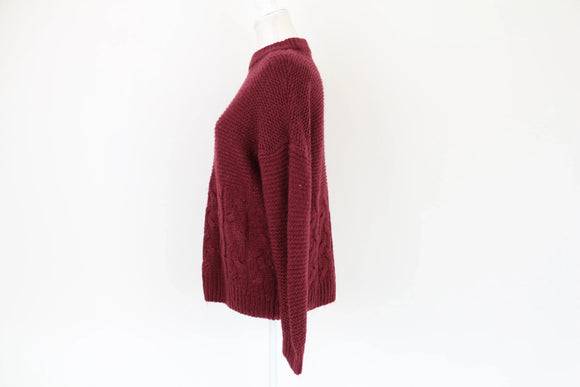 Maroon cableknit jersey - M