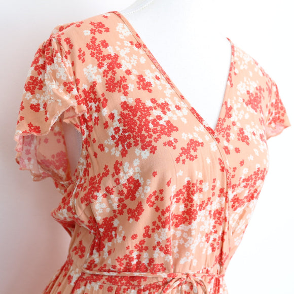 Pink Floral Wrap Dress – Size M