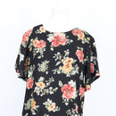 Black Rose Bouquet Print Chiffon Short Sleeve Round-Neck Shift Mini Dress – Size S-2