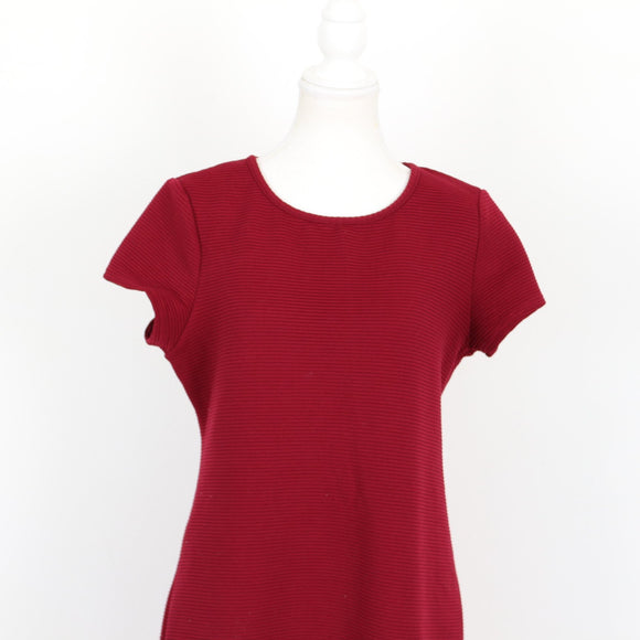 Burgundy Ribbed Cap Sleeve Round-Neck Bodycon Mini Dress – Size M