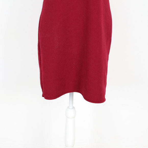 Burgundy Ribbed Cap Sleeve Round-Neck Bodycon Mini Dress – Size M