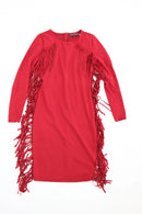 Red velvet tassel bodycon dress - S-1